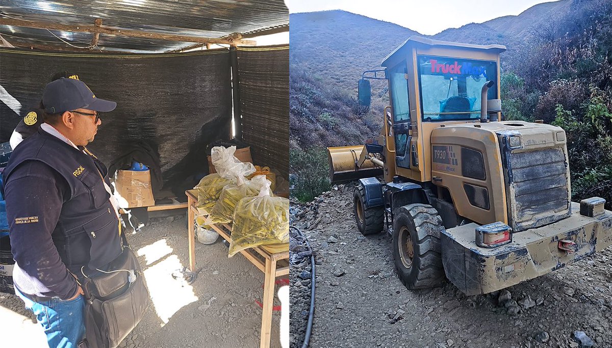 FiscaliaPeru's tweet photo. 🚨#AcciónFiscal | Fiscalía de Prevención del Delito con competencia en Materia Ambiental (FEMA) de Cañete logró la detención de ocho personas investigadas por el delito de minería ilegal en el sector Totoral, distrito de Coayllo. También se incautó un tractor oruga, coches mineros y demás implementos utilizados para dicha actividad ilícita en la zona.

🗞️ https://t.co/9dFa0g2be7