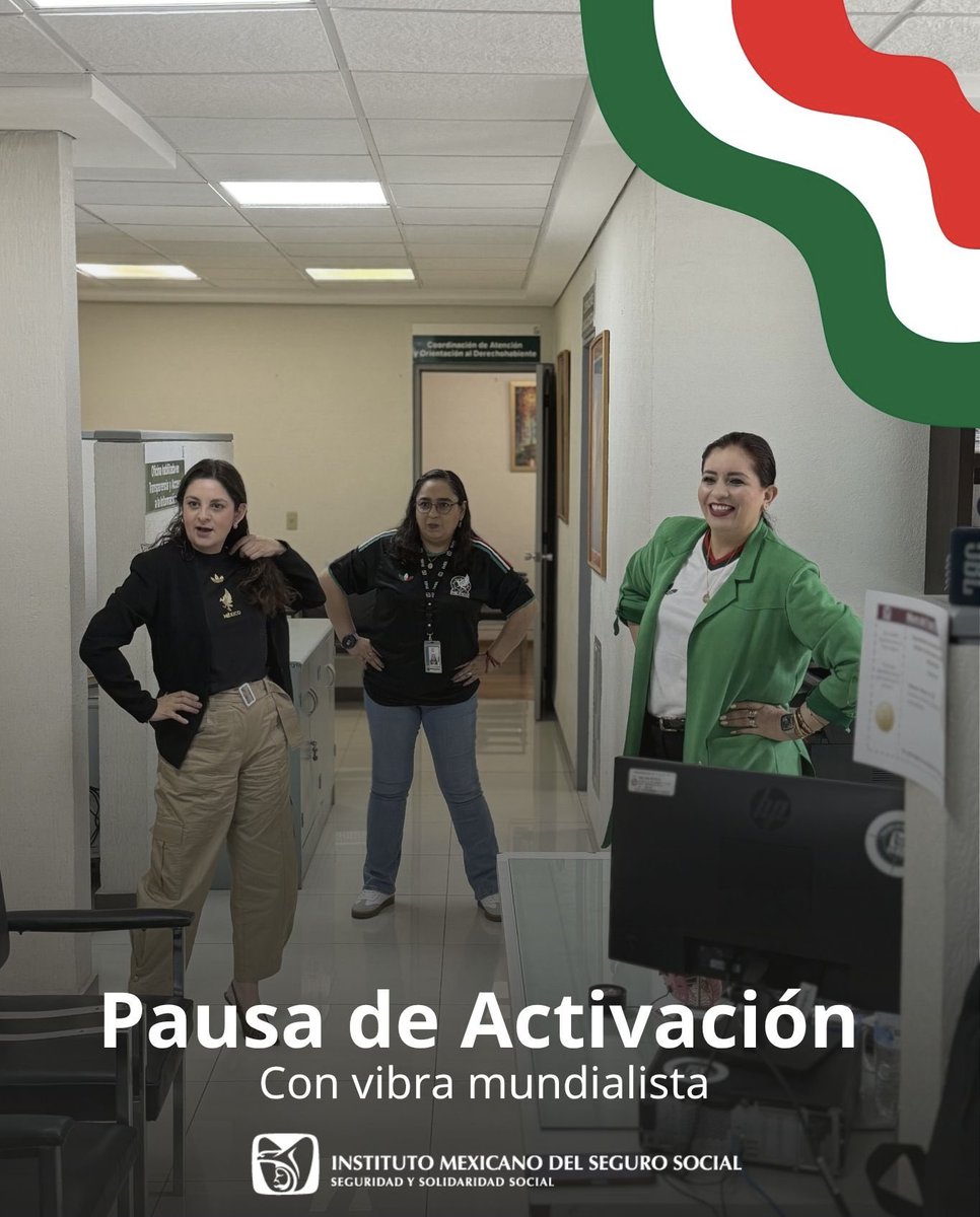 IMSSZac's tweet photo. ⚽🇲🇽 Hoy juega México y en #IMSSZacatecas también jugamos en equipo por nuestra salud. ✨ 

Con nuestra “Pausa de Activación” fortalecemos el bienestar, promovemos hábitos saludables desde la oficina 💼 y demostramos que el mejor resultado se logra cuando nos movemos juntos. 💚 https://t.co/B9K8pvWJ1V