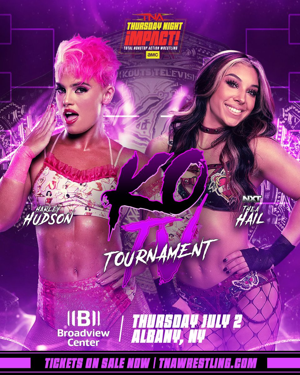 ThisIsTNA's tweet photo. ALBANY! See the first round matches in the Knockouts Television Title tournament including @harleyhudsonx vs. @theahail_wwe, @ElaynaBlack vs. @therealestwendy and @JadaStoneee vs. @MrsAIPAlisha THIS THURSDAY at the Broadview Center! 

Get tickets HERE: https://t.co/e3oyMzv6QK https://t.co/KRXHEj5y4h