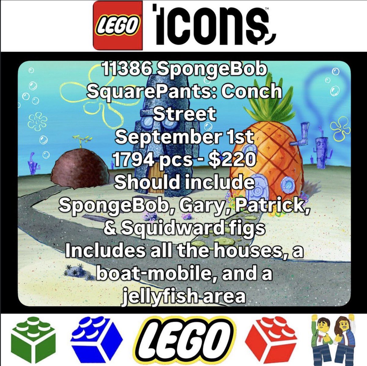Carterbricks04's tweet photo. Is this the Krusty Krab?  No, this is LEGO Patrick!  We just got our first look at the LEGO Patrick Star minifigure coming in the 11386 Conch Street set!  Thanks to Leaker984 for the image!!! https://t.co/lEjPVgim5E