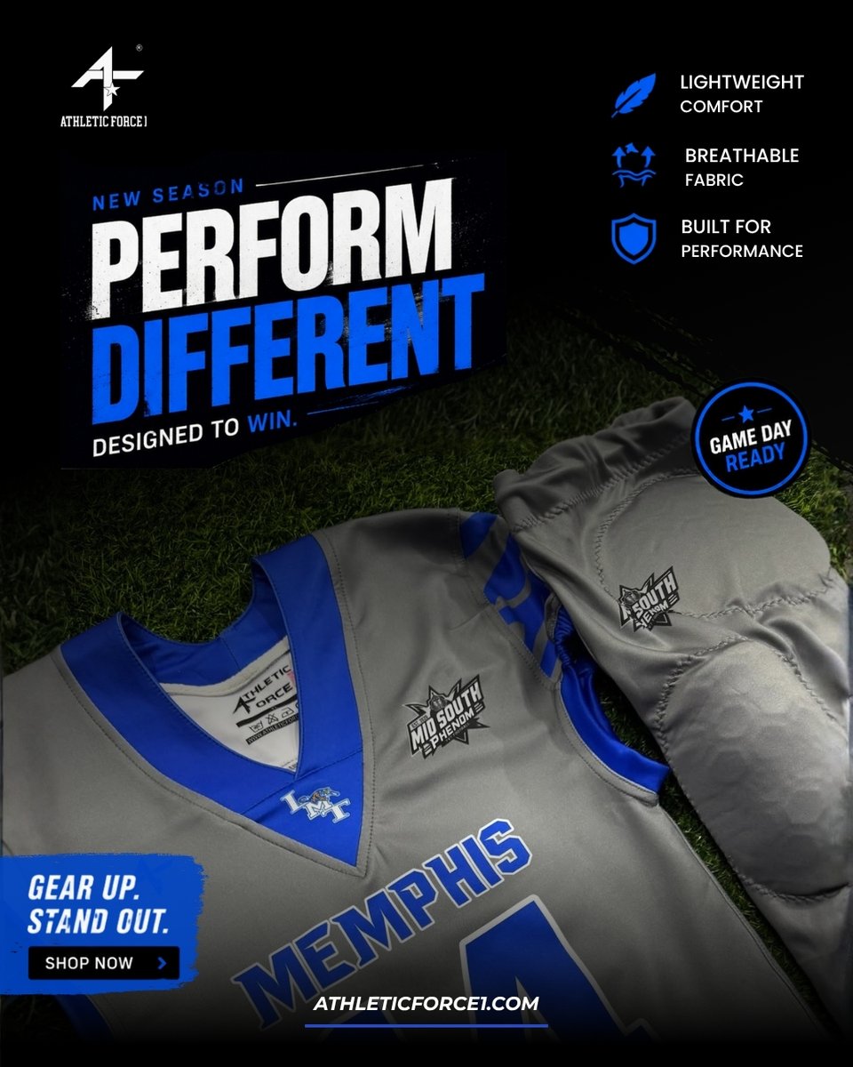 Athleticforce1's tweet photo. Perform different. Win together. 🏈

Premium custom football uniforms built for athletes who demand comfort, style, and performance.

#AthleticForce1 #FootballUniforms #GameDayReady #PerformanceWear #FootballGear #CustomSportswear #TeamApparel https://t.co/8gNq4Xmg2L