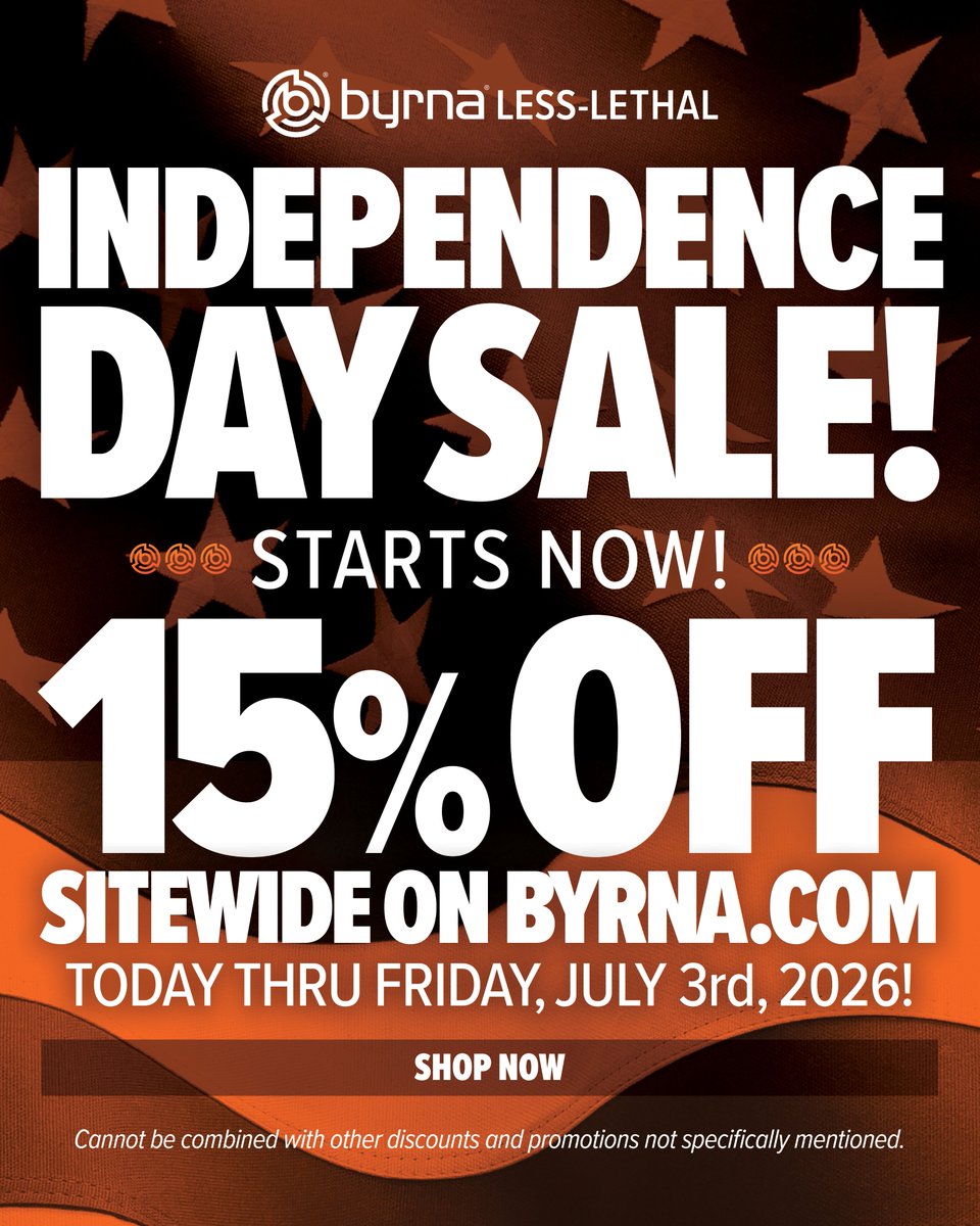 byrnanation's tweet photo. Freedom deserves to be protected.
Celebrate Independence Day with 15% OFF sitewide on the less-lethal tools designed to help you protect yourself and the people you love.
Sale ends Friday, July 3rd.
#Byrna #LessLethal #IndependenceDay #SelfDefense #PreparedNotScared https://t.co/QAafR1g4QQ