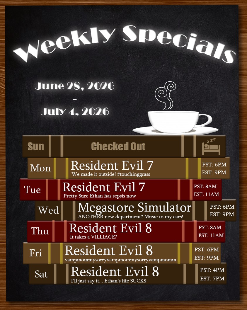GingerbeardVT's tweet photo. WEEKLY SCHEDULE: June 29 - July 4 📙🧡 MANY streams this week! Resident Evil 7 and 8! And a little Megastore as a break 😅 *UPDATE* Finished RE7 early, starting RE8 soon!

Streams: https://t.co/UAPOkGdrxo   

Vids and Clips: https://t.co/vEdrXXdxGz 

#Vtubers #ENvtuber #streamer https://t.co/VJN6Q31P6O