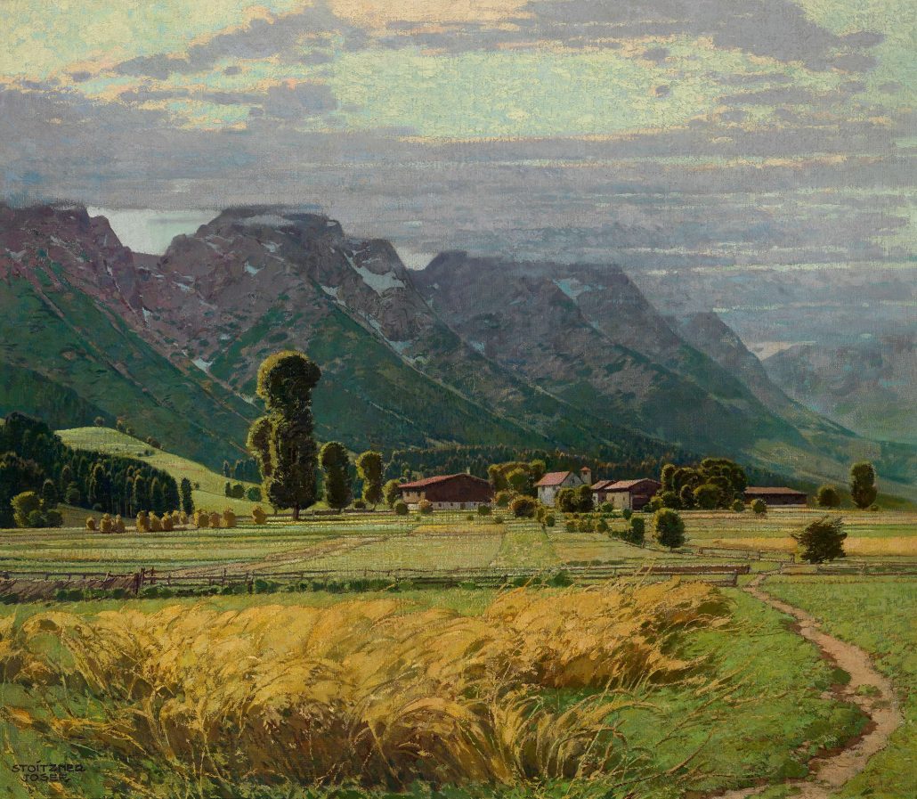 DuilleDesign's tweet photo. "Pinzgauer Dorf mit Foehnwolken". Josef Stoitzner c.1930. https://t.co/6FKxae7x8a