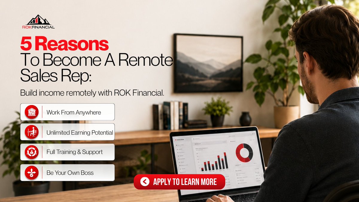 ROKFinancialLLC's tweet photo. Most people don’t realize how many high-income sales opportunities exist remotely until they actually start looking! 👀

More professionals are turning to performance-driven remote sales to create flexibility, increase income, and build skills that scale over time.

With the right training, support, and opportunity, remote sales can open a lot of doors.

If you’re motivated, coachable, and ready for something bigger, apply to learn more! 🚀