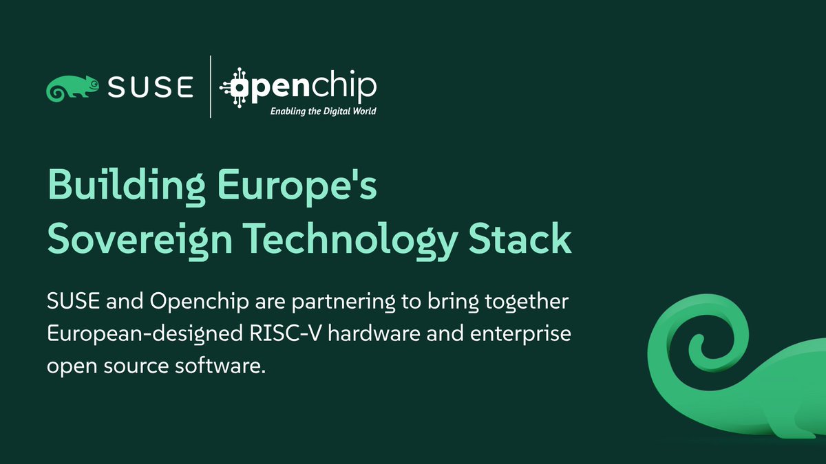insidecomput's tweet photo. SUSE and Openchip have joined forces to build Europe’s first enterprise-grade, sovereign RISC-V full stack. 

Target workloads: HPC and AI agents. Expecting physical silicon to drop by 2027.

#HPC #Linux #TechNews #EuropeTech https://t.co/JqO75DIlnx