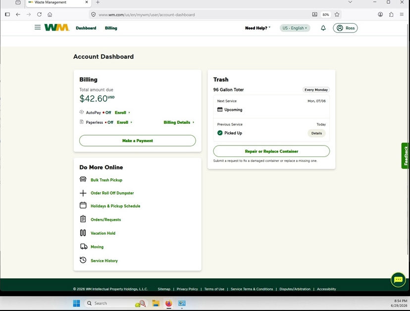 MeolaRoss's tweet photo. @WasteManagement At ~6pm ETA was 0458 to 0758. At ~8pm ETA was 0604pm to 0904pm. At ~9pm the system was changed to show. “Picked up”. It wasn’t picked up. https://t.co/39gUihichZ