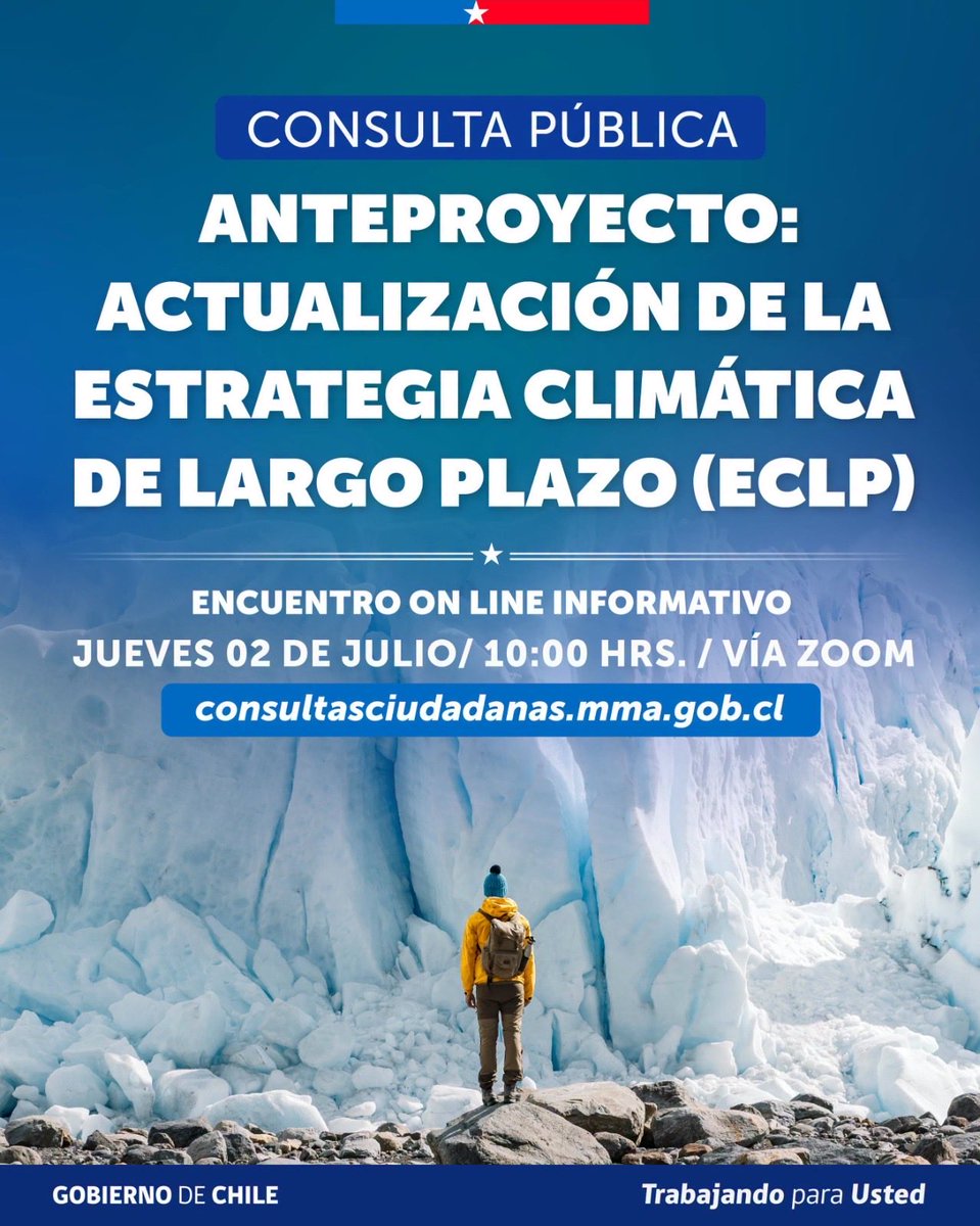 MMAChile's tweet photo. Porque tu voz importa en la actualización de las políticas climáticas de 🇨🇱, participa del Encuentro informativo del anteproyecto de consulta pública de la actualización de la Estrategia Climática de Largo el 2 de julio a las 10 horas. Inscríbete en: https://t.co/LRYJvOlup3 https://t.co/RykQaCzPVM