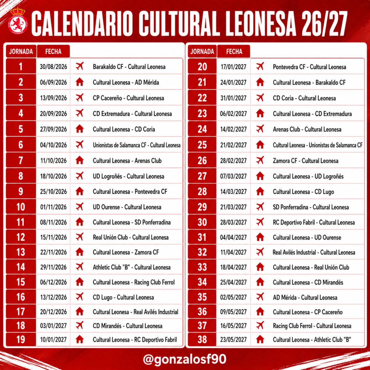 GonzaloSF90's tweet photo. 📅CALENDARIO @CyDLeonesa 26/27. https://t.co/7VSoEFSded