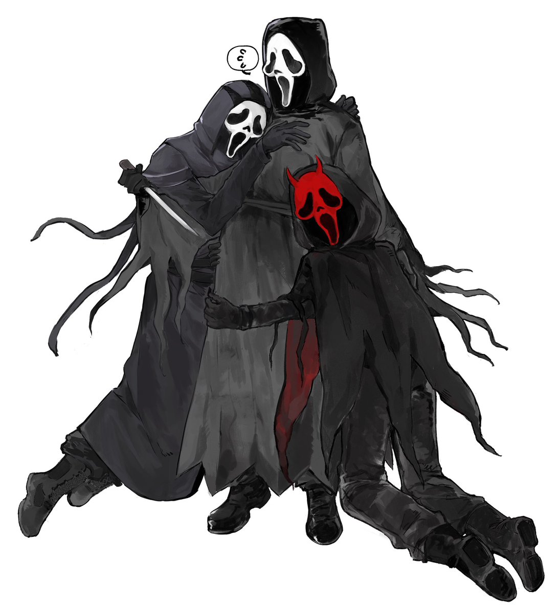 Plerotomato's tweet photo. #dbdfanart #dbd #ghostface 我丢这个tag怎么打啊🤨我想要白猫猫鬼面！！！金色的也买了就是了但还是喜欢白色😚鬼面鬼鬼祟祟的蹲在地上真的很像母鸡捏…非常可爱🥰🥰 https://t.co/6JimklQMBB