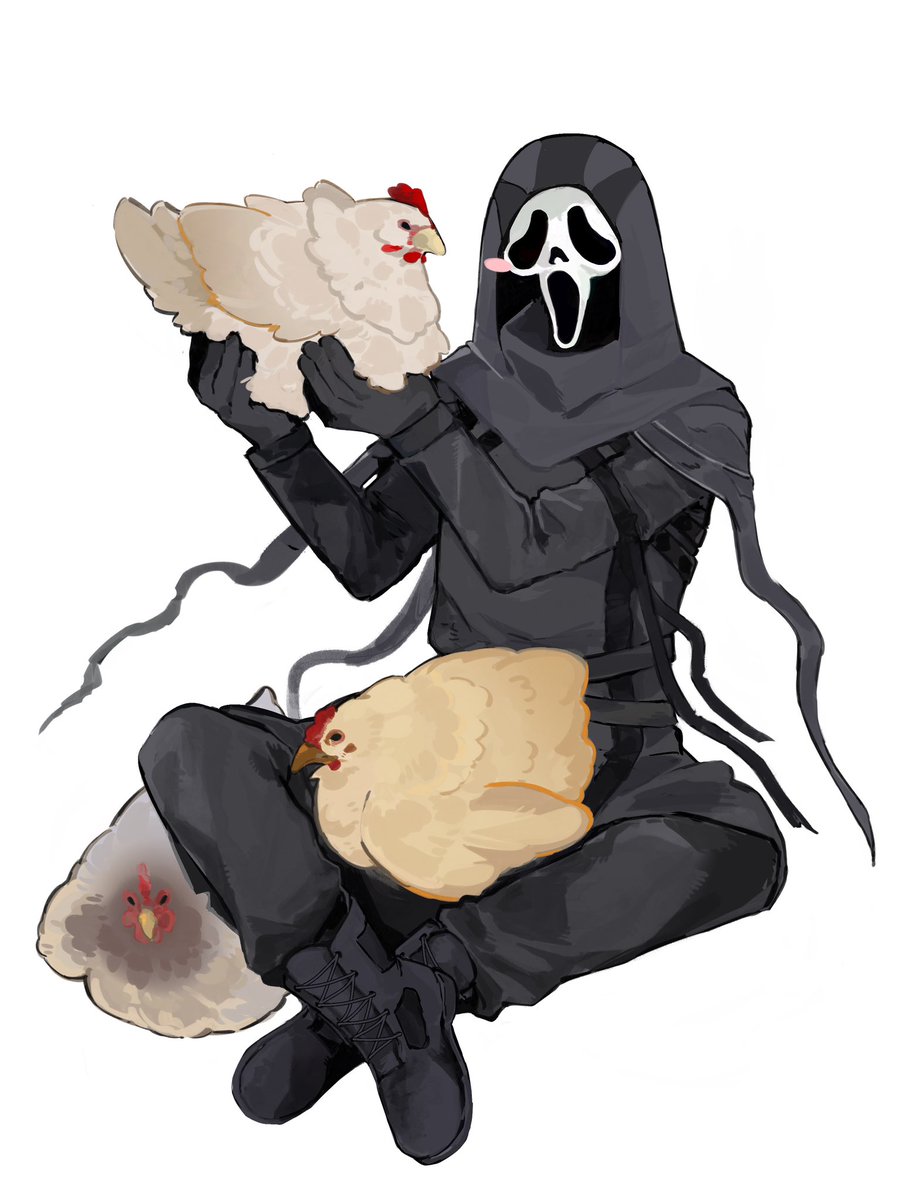 Plerotomato's tweet photo. #dbdfanart #dbd #ghostface 我丢这个tag怎么打啊🤨我想要白猫猫鬼面！！！金色的也买了就是了但还是喜欢白色😚鬼面鬼鬼祟祟的蹲在地上真的很像母鸡捏…非常可爱🥰🥰 https://t.co/6JimklQMBB