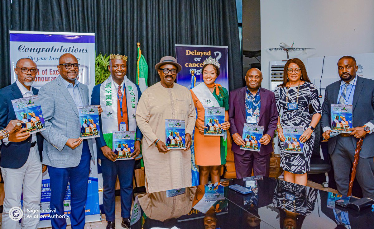 NigeriaCAA's tweet photo. NCAA REAFFIRMS SUPPORT FOR CABIN CREW SAFETY INITIATIVES 

The Nigeria Civil Aviation Authority (NCAA), today, June 30, 2026, reaffirmed its unwavering commitment to supporting cabin crew safety initiatives and ensuring passengers continue to get best travel experience through stronger collaboration with relevant industry stakeholders.

Director-General of Civil Aviation (DGCA), Capt. Chris Najomo, gave the assurance while receiving, on a courtesy visit to the Authority's headquarters in Abuja, officials of the NIGAV Centre, accompanied by the reigning King and Queen of the Air Nigeria 2026.

Chairman of the Centre and Chief Executive Officer of FCI Limited, Mr Fortune Idu, disclosed that the visit was aimed at deepening collaboration with the NCAA while unveiling the Cabin Club and the "Not On My Flight" campaign to promote aviation safety awareness, discourage unruly passenger behaviour and strengthen professionalism among cabin crew.

During the strategic meeting, the Queen of the Air Nigeria 2026, Blossom Ubani of Ibom Air, highlighted plans to leverage social media to educate passengers on aviation safety, while the King of the Air Nigeria 2026, Adebote Adeyemi of Aero Contractors advocated greater support for inclusive air travel for children with special needs through improved awareness and accessibility.

Capt. Najomo thanked them for the visit, and pledged the Authority's firm support for the initiatives, with both parties agreeing to deepen stakeholder collaboration and public safety awareness to strengthen Nigeria's aviation safety culture.