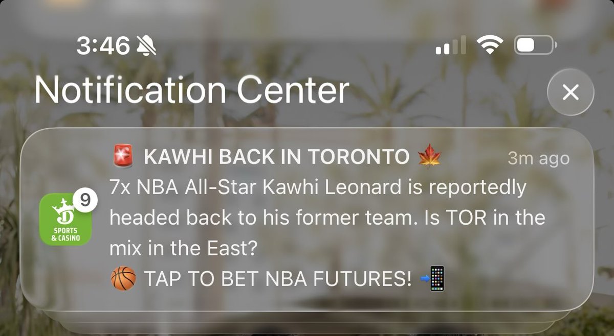 DJYourHonor's tweet photo. Did @DraftKings just break news that @kawhileonard is back with the @Raptors? https://t.co/XbD13Tp52j
