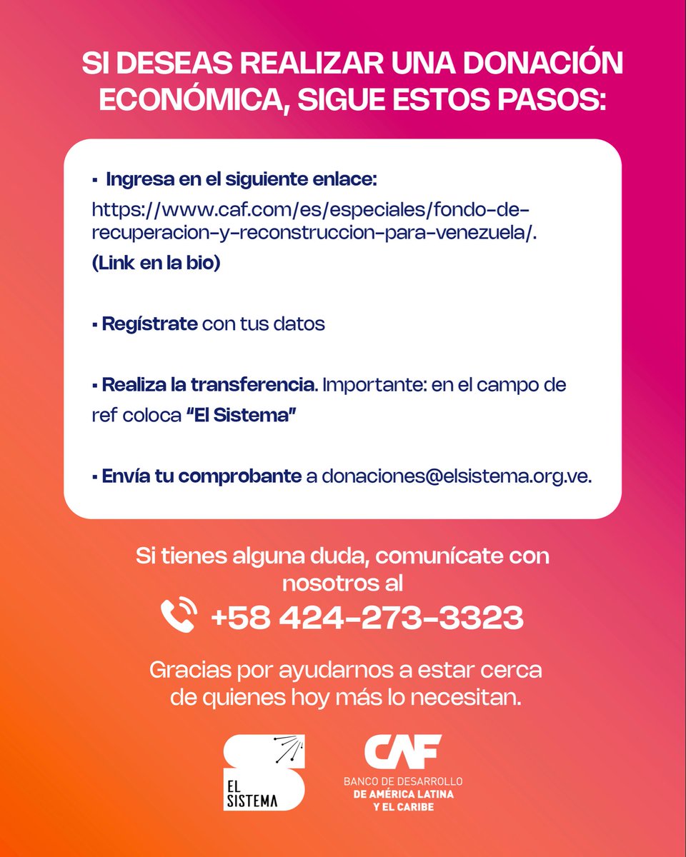 elsistema's tweet photo. Hoy, tu aporte nos permitirá seguir acompañando y ayudando a quienes forman parte de nuestra institución y más lo necesitan.

https://t.co/x3BwPAxp7L https://t.co/ycUtOBTZ9c