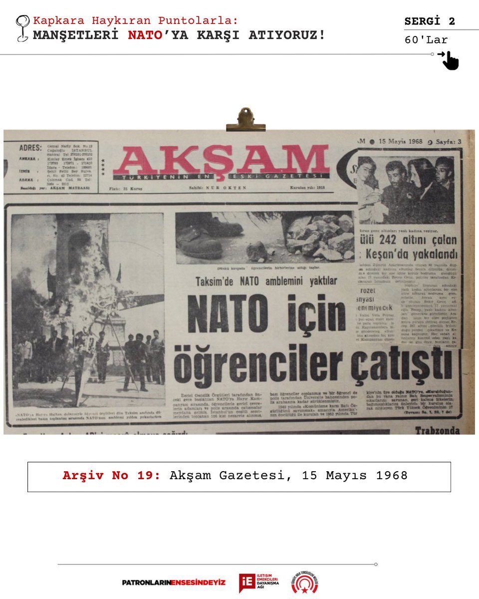 iletisimemekagi's tweet photo. ⚫ İletişim Emekçileri Hafızayı Tazelemeye Devam Ediyor!

📰 Kapkara Haykıran Puntolarla: Manşetleri NATO’ya Karşı Atıyoruz!

Dijital Sergimizin 2. Bölümü şimdi yayında!

Sergimizin 2. bölümünü incelemek ve antiemperyalist mücadele hafızasını birlikte canlı tutmak için sosyal medya hesaplarımızı takip etmeyi unutmayın!

@pensendeyiz @THalkMeclisi