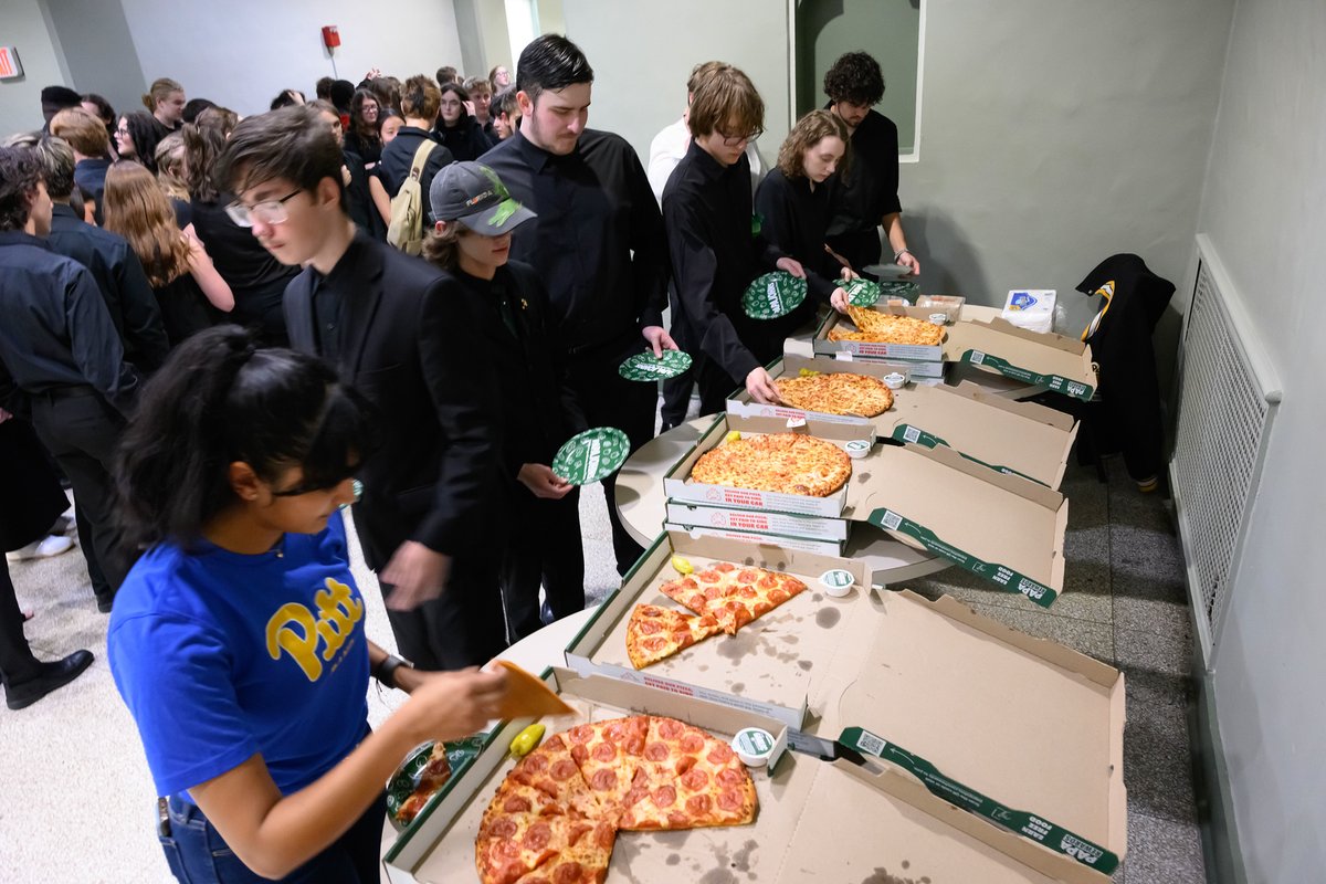 PittBand's tweet photo. There was a ton of great music to be had (including a world premiere of a composition by local composer Mark Surovchak), and also some delicious pizza during the meet and greet portion of the evening. https://t.co/qL7T9hVsnT