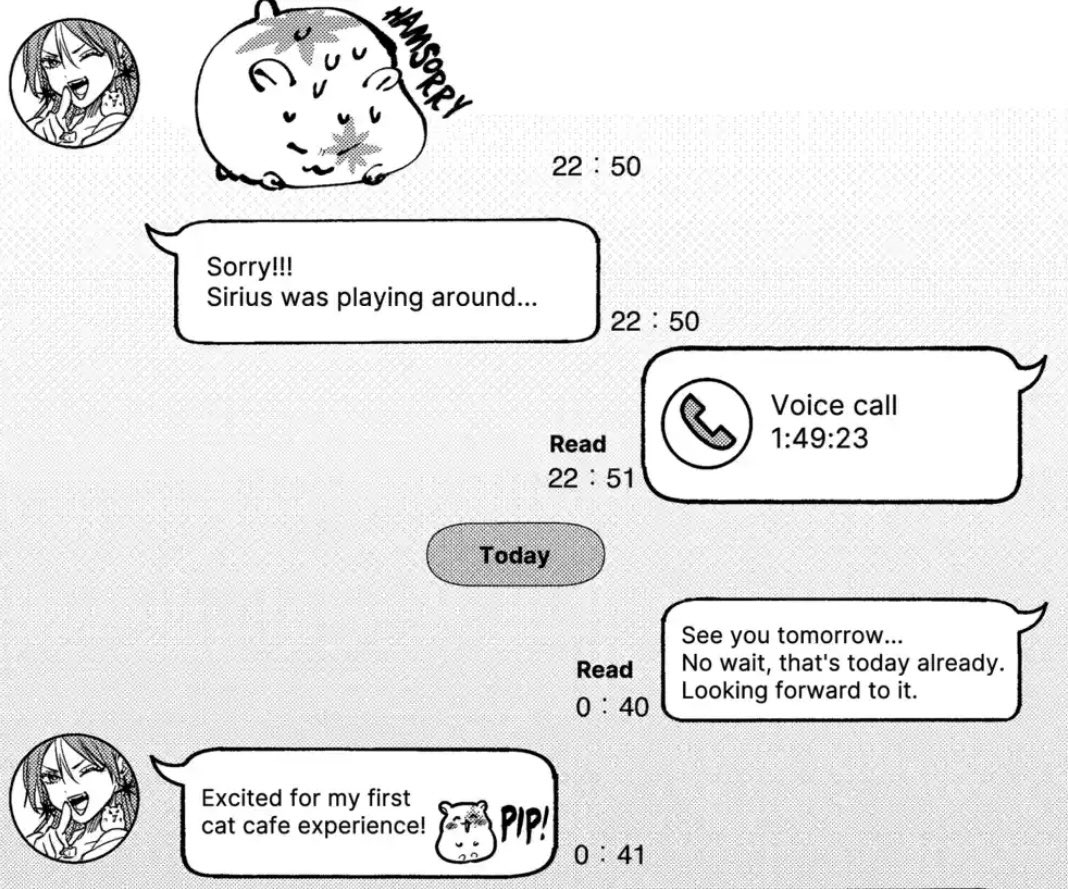keiuzuki's tweet photo. Kimie and Gero talking for almost TWO HOURS on the phone late at night before their cat cafe date is too wholesome 😭

#MarriageToxin https://t.co/SbBaxUZKNI