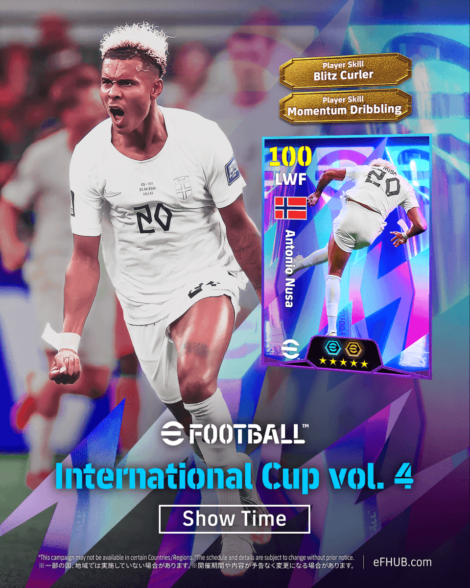eFHUBx's tweet photo. [PREDICTIONS] ANTONIO NUSA 🇳🇴🌪️

🪃 Cutting inside from the left wing, Nusa blitz curled an unstoppable, picture-perfect strike directly into the top far corner of the net.

#eFootball2026 | #eFHUB https://t.co/aeBnlBl4vI