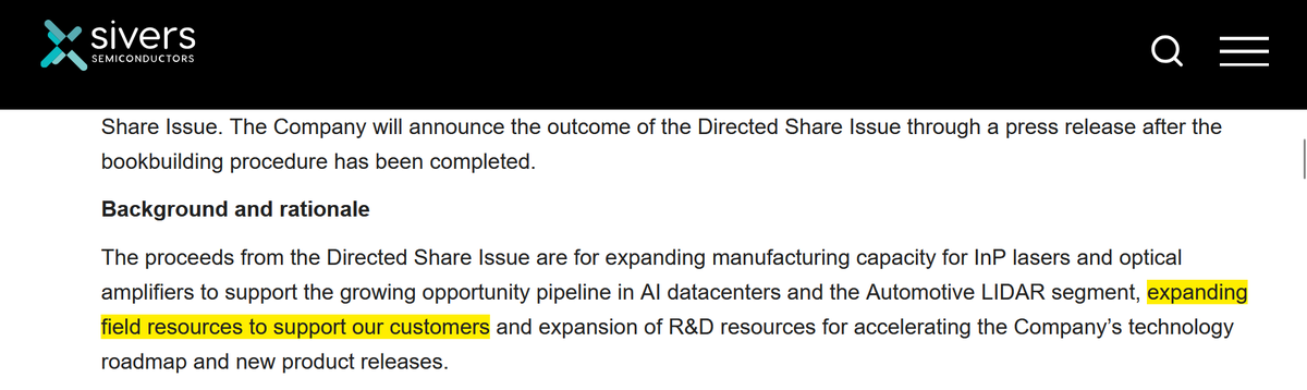 NingiResearch's tweet photo. So, $SIVE is misleading its English-speaking investors because in the official Swedish version of the press releases, the use of proceeds reads like they are just funding general operations, like Sales... 

Somehow the word "Sales organization" did not make into the English $SIVEF press release...

English-speaking investors are presented with a narrative focused on manufacturing capacity and technology investment, while the Swedish $SIVE.ST release is more explicit that the proceeds will also fund organizational growth.