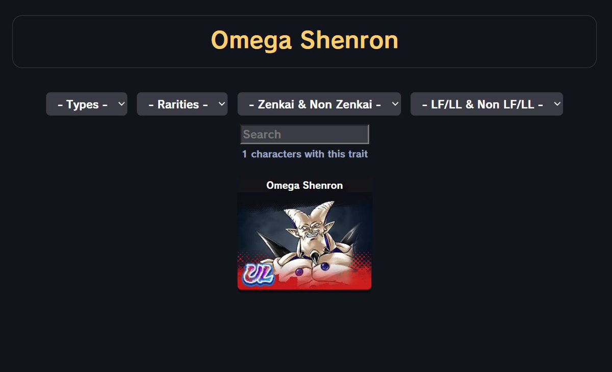HydrosPlays's tweet photo. Had this pointed out, this isn't an error of the database website, this is Legends themselves, the UL Omega Shenron is the only one with the "Omega Shenron" name tag. lol #DBLegends https://t.co/IiHCFYoKeJ