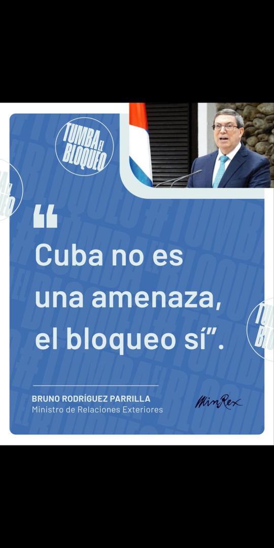 DefendiendoCuba's tweet photo. Bruno Rodriguez Parilla: “El bloqueo sí es una amenaza a la vida y al bienestar de cada cubano, y al desarrollo y el futuro del país.”

‼️#Cuba no es una amenaza, el bloqueo sí ‼️

#TumbaElBloqueo
#DefendiendoCuba🇨🇺💪❤️ https://t.co/cW2OxxhFoU