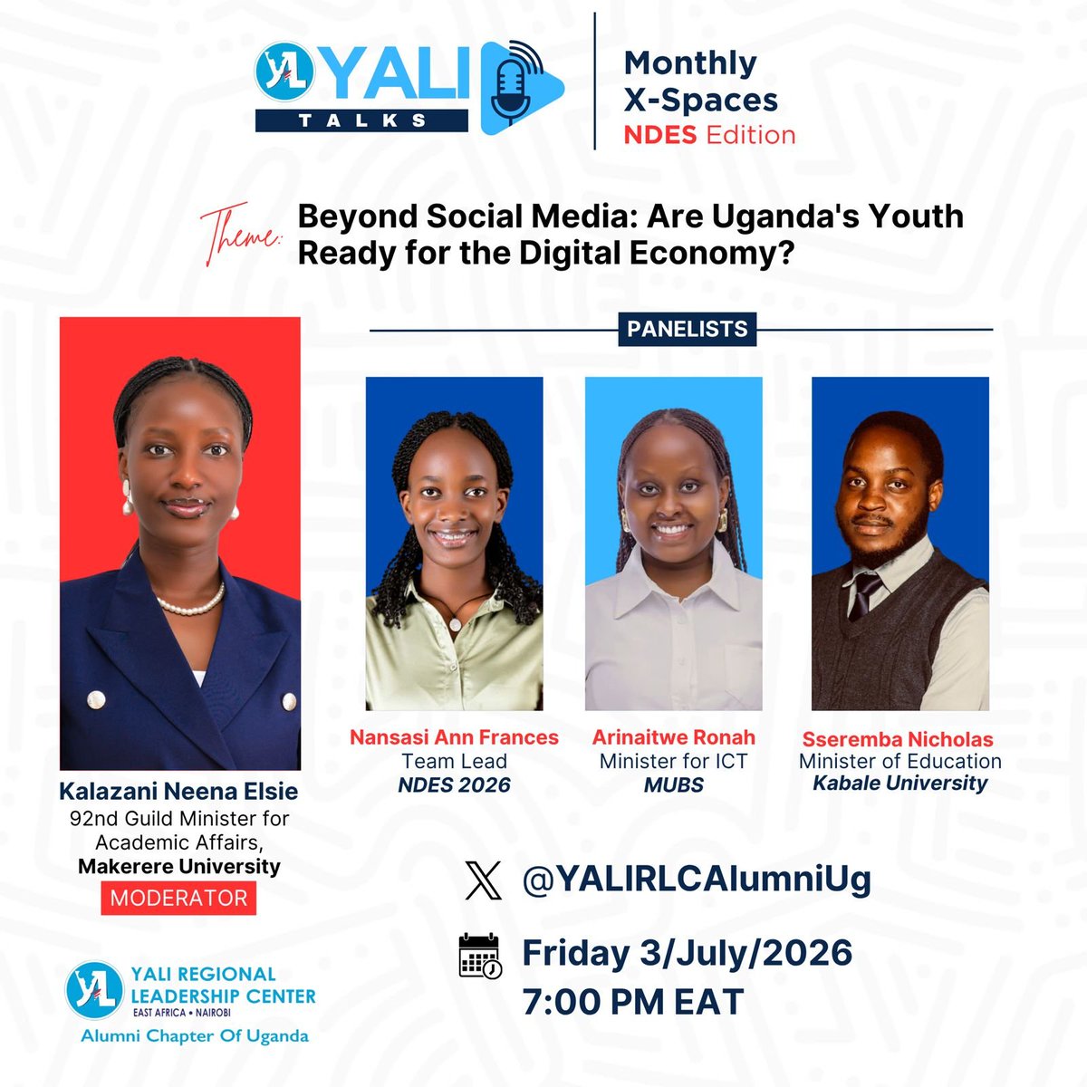 Franah265871's tweet photo. 🚀 Join the conversation shaping Uganda's digital future!
Is social media enough to prepare young people for the opportunities of the digital economy? Be part of this engaging YALI Talks
📍 X Spaces: https://t.co/RsK4KOlHxH
#Makerere University
#92nd Academic Ministry https://t.co/rHSct1Zcoa