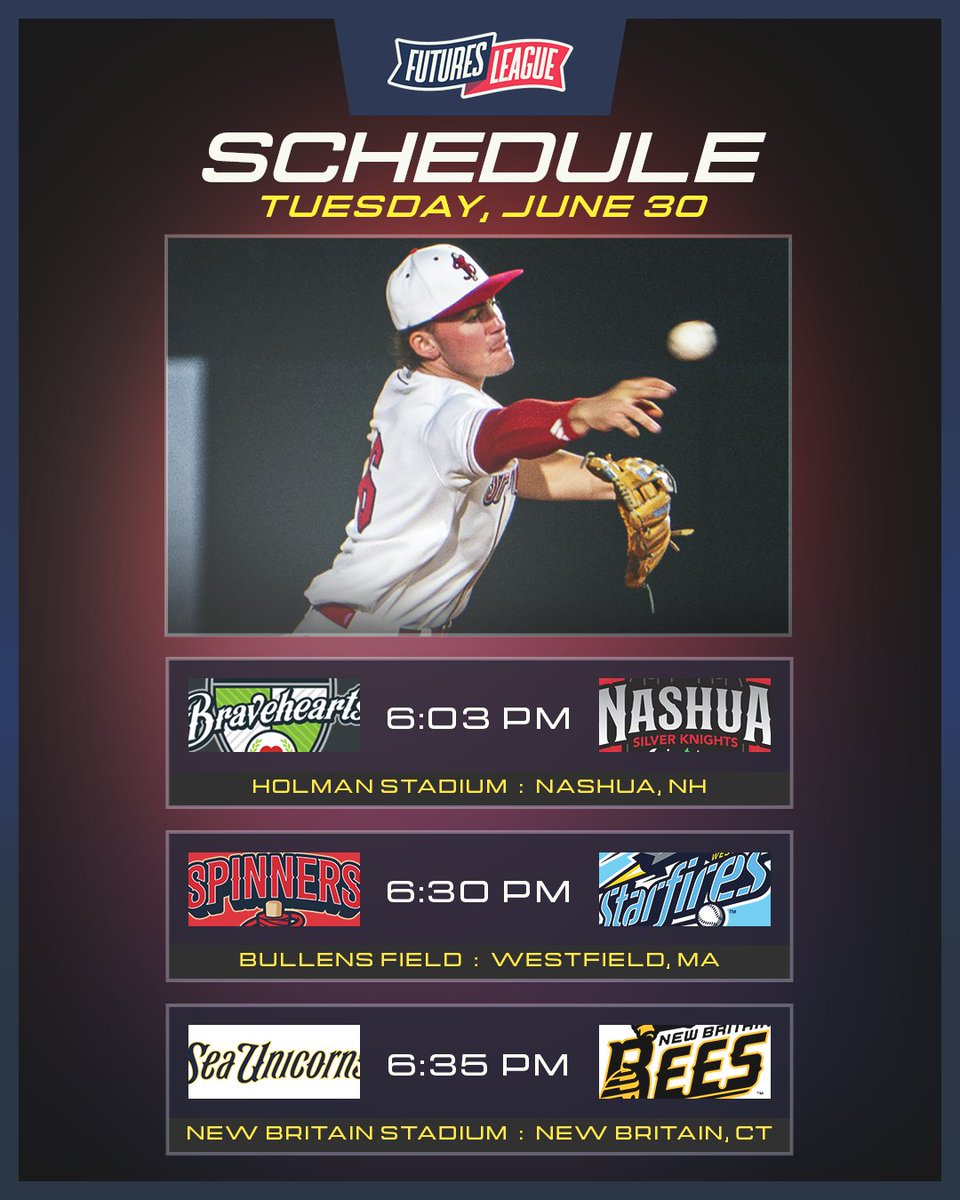 FuturesLeague's tweet photo. Along with the Northeast Prospects Game in Norwich, we've got a three-game #FuturesLeague slate tonight!

The #SilverKnights⚔️, #Starfires✈️ and #Bees🐝 all have home games, and you can catch it all on https://t.co/B8J7eAGX4o. https://t.co/g1L3OkhpAE