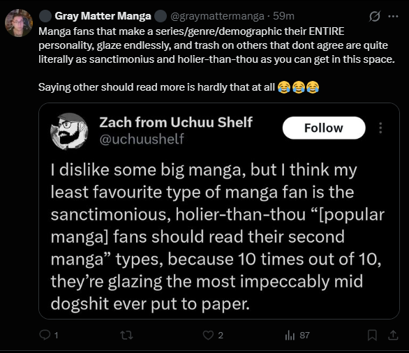 uchuushelf's tweet photo. Right. Hey dude, two questions:

1) Why are you tweeting about me?
2) This tweet you shared was about One P*ece stans (well, shonenbros in general, frankly). You do realise I agree with you here, right? 

I appreciate your attention in this matter. https://t.co/sm4wc3Zdhd