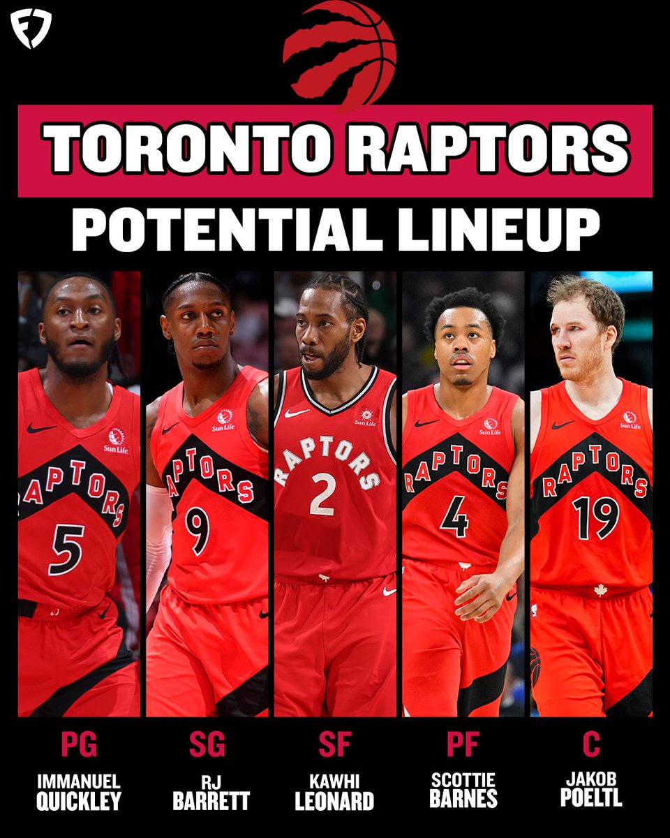 FDSportsbook's tweet photo. Immanuel Quickley
RJ Barrett
KAWHI LEONARD 
Scottie Barnes 
Jakob Poeltl 

Collin Murray-Boyles 
Jamal Shead 
Jamison Battle 
Allen Graves 
Trayce Jackson-Davis
Ja'Kobe Walter 

THE RAPTORS ARE LOADED 😱 https://t.co/Lk3UWEUpdQ