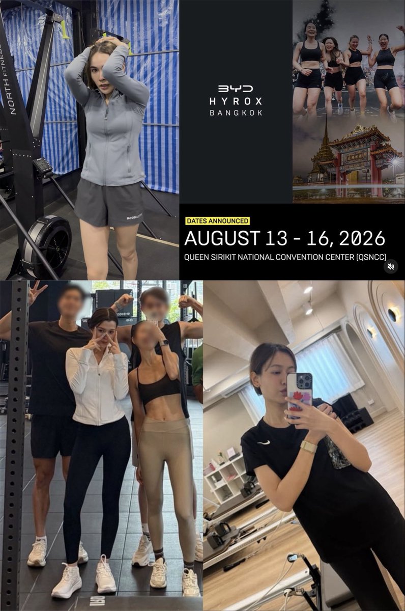 Waratin2115's tweet photo. Charlotte, Becky and Noey will be participating in BYD HYROX BANGKOK being held from August 13 - 16, 2026. 

Charlotte will be joined by her friends Heidi, Marima and Tina. They’ll be participating on August 15.2026. 

Becky will be joined by her brother and friends. 

Noey, I unfortunately don’t know if she’ll be participating solo or doubles or relay. 

Baan Wanthinwanit we have Lada ( Baan Nam ), Blew ( Baan Lom ) and Kaprao ( Baan Fai ). Hopefully they’ll get to meet each other :) 

Spectators, friends and family are able to gather in designated cheering zones to support competitors ( Spectator tickets are typically required for entry )  or they can sign up as volunteer "Race Crew" to assist and cheer at specific stations.

#CharlotteAustin #ชาล็อตออสติน
#beckysangels #NoeyKanteera