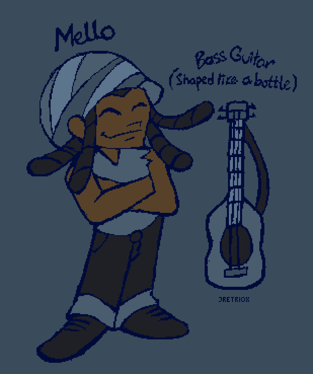 JRetrioX's tweet photo. Mello, the Funky Bassist (29M)
 He runs a Carribean food truck, and he loves a friendly  competition whether it be music or business. 
#FlavorRaveContest2 #pixelart #oc https://t.co/MtgaKUbSqg
