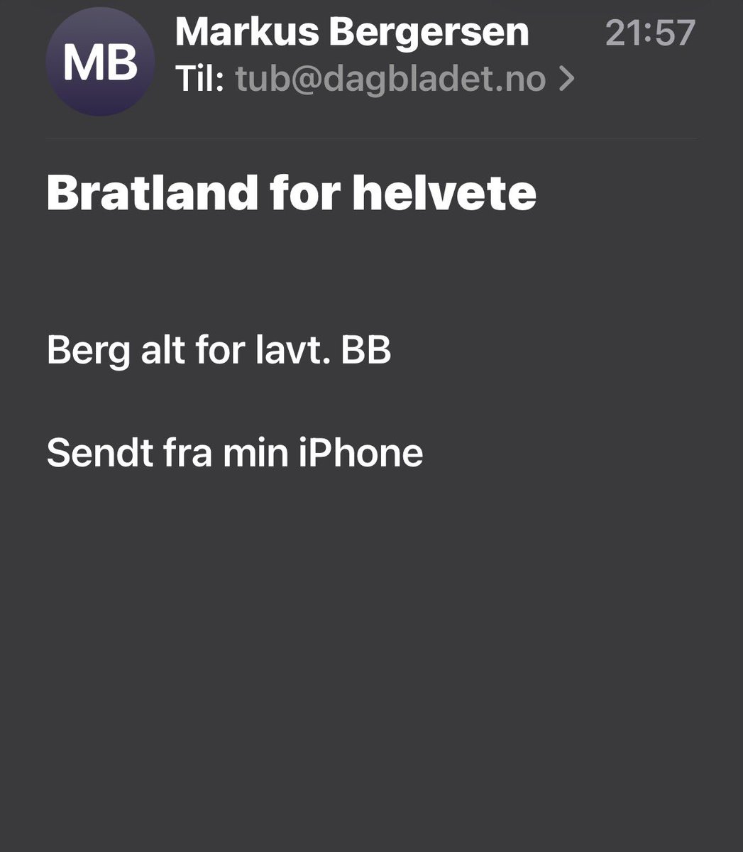 MarkusBergersen's tweet photo. @Vegard_Nielsen Håper alle sender mail til Bratland som ga han 6 på børsen. https://t.co/OaCiaEVM7R
