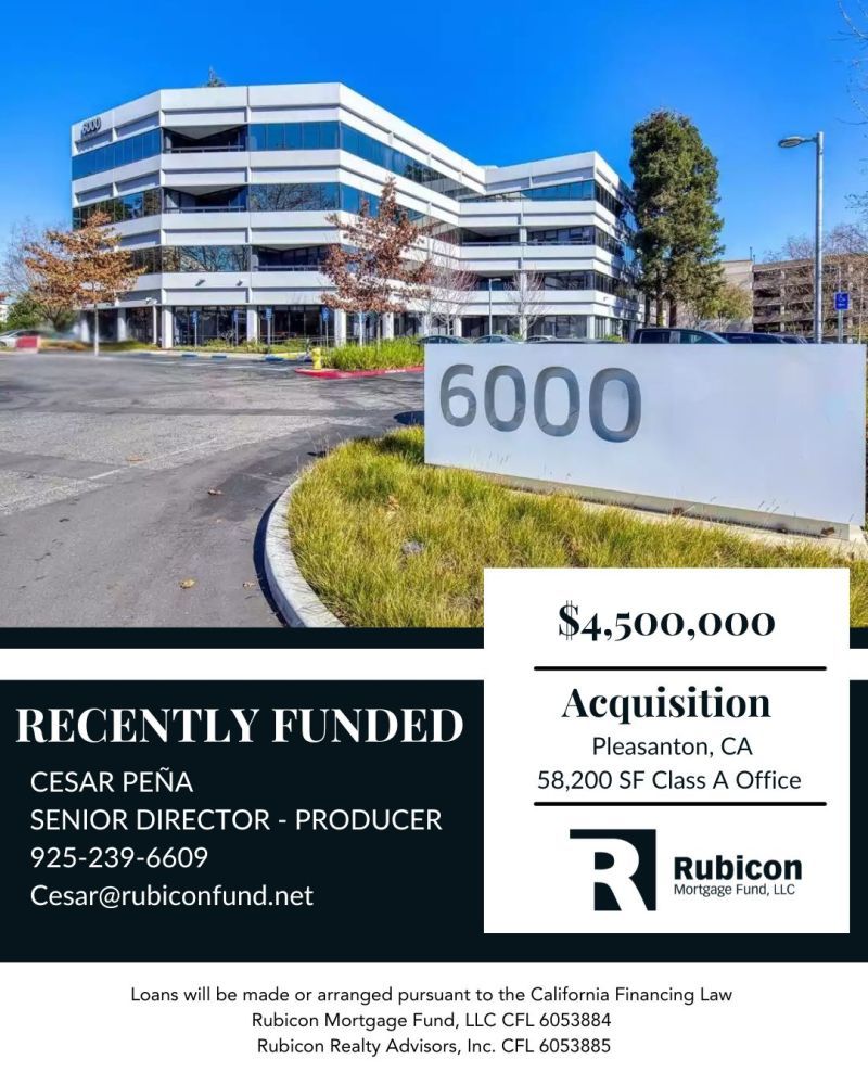 RubiconFund's tweet photo. We financed and closed a $4.5 million acquisition loan in just 2.5 weeks for a local investor purchasing a Class A office building in Pleasanton.

https://t.co/KWveZHtDuZ

#CommercialRealEstate #BridgeLoans #PrivateLending #CaliforniaRealEstate #rubiconmortgagefund https://t.co/h01p9brrOI