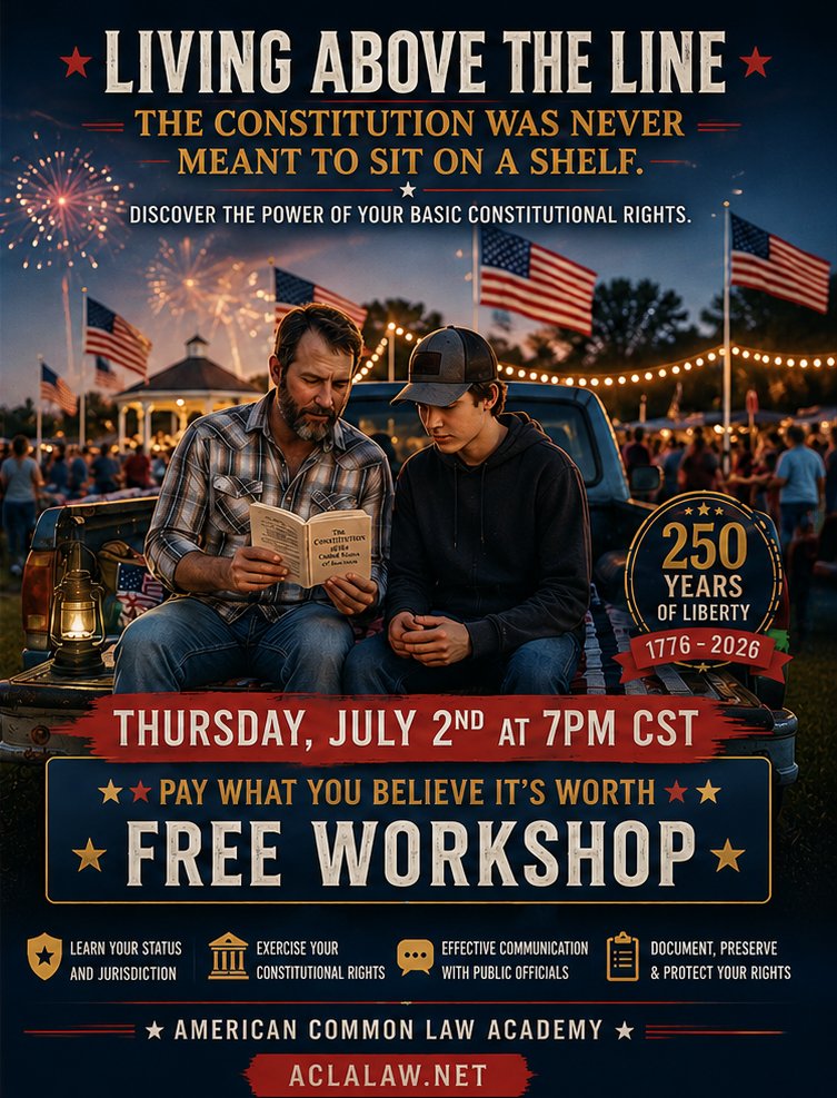 ACLAlaw's tweet photo. 📅 Thursday, July 2
🕖 7:00 PM CST
🎟️ Pay What You Believe It's Worth
Register today: https://t.co/b7t2teJqQk #FourthOfJuly #FourthAmendment #Constitution #BillOfRights #ConstitutionalRights #AmericanCommonLawAcademy #Liberty #WeThePeople #250Years #Patriot #KnowYourRights https://t.co/ei4SG3OxPx