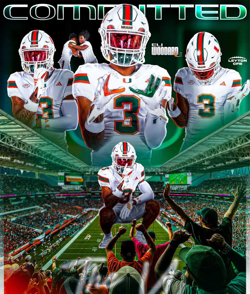 LeytonCFB's tweet photo. BREAKING: Four-star WR Eli Woodard has committed to Miami, a source tells me.

The 5’11 180 WR from Temecula, CA chose Miami over UCLA and Cal.

Eli is the No. 22 WR in the class of 2027.

#ItsAllAboutTheU https://t.co/wlSqnAPYtr
