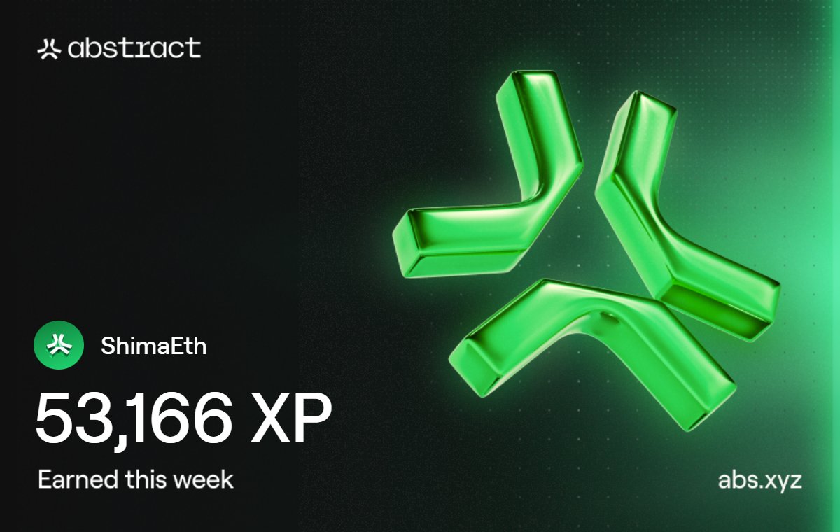 Shima_Eth's tweet photo. I just earned 53,166 XP on @AbstractChain! 🎉 https://t.co/a8mqbDqnOw