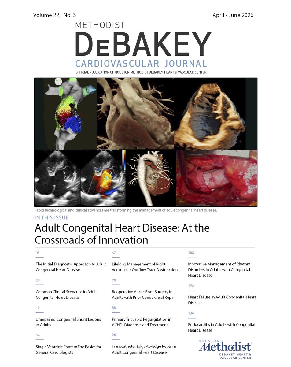 DeBakeyCVedu's tweet photo. Just published! Adult Congenital Heart Disease: At the Crossroads of Innovation—new issue of #DeBakeyCVJournal. Huge thanks to guest editors @valeriaduarteMD &amp; @AGQ1973 &amp; our amazing authors!

See it now https://t.co/4YJNqbqhHV
@HMethodistCV @maquinonesmd @NadeenFaza @CardioNerds https://t.co/uYVFGgN3wn