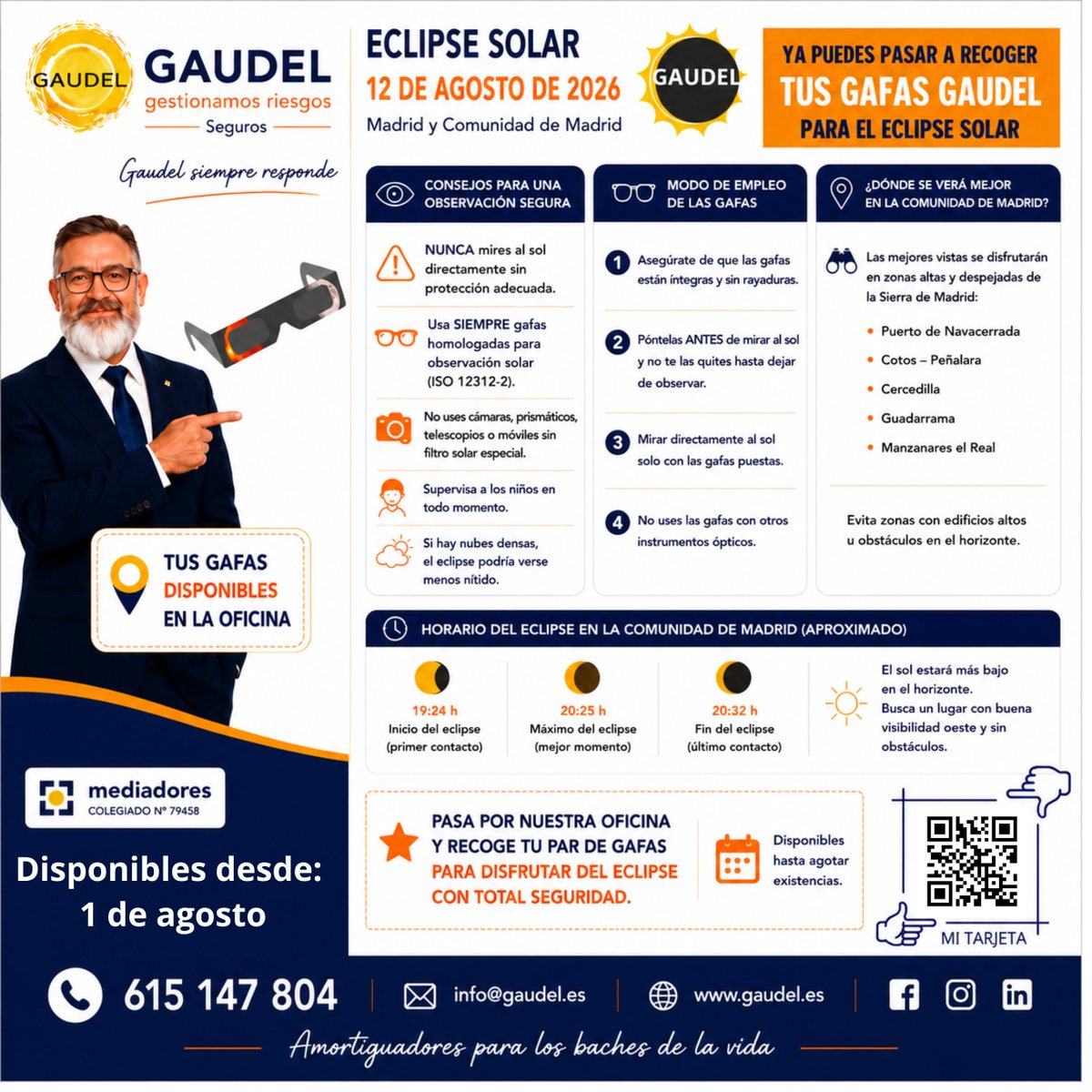 gaudel_sl's tweet photo. 🌞 ¡A partir del 01 de agosto puedes recoger tus gafas para el Eclipse Solar del 12 de agosto de 2026! 
En Gaudel queremos que disfrutes de este acontecimiento único con total seguridad.
#EclipseSolar2026 #EclipseSolar #Gaudel #Guadarrama #SierraDeMadrid #Astronomía #Fotografía https://t.co/tRkGKc1Iyb