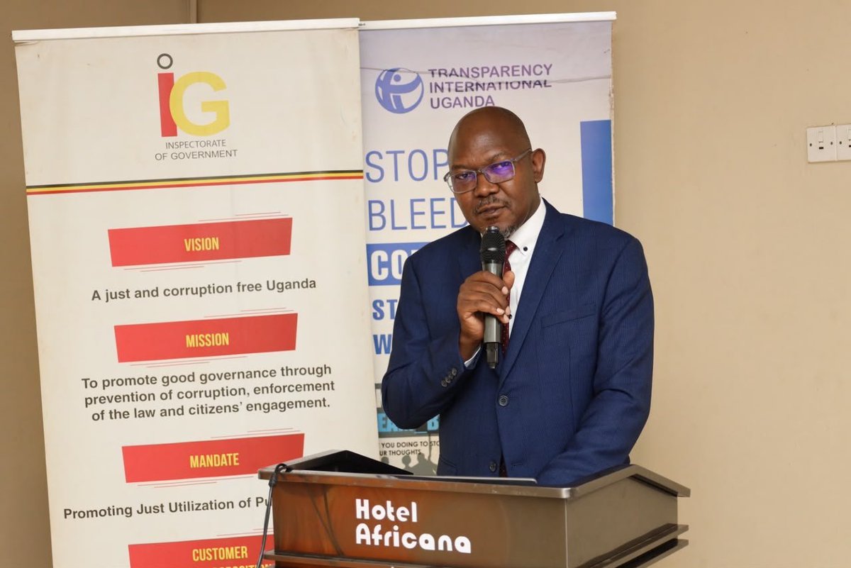 IGGUganda's tweet photo. IGG CALLS FOR COLLECTIVE ACTION TO IMPROVE UGANDA'S CORRUPTION PERCEPTIONS INDEX RANKING 

The Inspector General of Government (IGG), Lady Justice Naluzze Aisha Batala, today opened a high-level breakfast meeting at @HotelAfricana to discuss Uganda's performance in the 2025 Corruption Perceptions Index (CPI) and identify practical strategies for improving the country's ranking.

The meeting, organised by @tiuganda1 in partnership with @IGGUganda brought together representatives from anti-corruption agencies  and other Government institutions, civil society organisations, development partners and the media to deliberate on collaborative actions to strengthen integrity and accountability in Uganda.

The IGG described the recently released 2025 CPI as presenting a sobering picture. Uganda's score declined to 25/100 from 26/100 in the previous year, while its global ranking dropped to 148 out of 182 countries. She noted that the decline reverses the stagnation at a score of 26 recorded over the past three years and calls for serious reflection and decisive action.

Lady Justice Naluzze explained that the CPI does not measure isolated incidents of corruption but reflects perceptions of corruption in the public sector, including bribery, abuse of office and weaknesses in accountability systems. She emphasised that these perceptions have far-reaching implications for investor confidence, public trust and national development.

She reaffirmed @IGGUganda's commitment to combating corruption, declaring that Uganda is entering a new era of zero tolerance for corruption. She stressed that the fight against corruption cannot be won by any single institution, agency or individual, but requires collective responsibility, transparency and active citizen participation.

She also noted that the global outlook remains concerning, with the average CPI score declining to 42 and more than two-thirds of countries scoring below 50, underscoring the persistent and widespread nature of corruption worldwide.

During the meeting, @JGwaira Director of Research, Education and Advocacy at @IGGUganda  presented findings from the multi-stakeholder retreat that reviewed Uganda's performance in the CPI. His presentation highlighted key drivers of the country's CPI performance and proposed strategic interventions aimed at improving future rankings.

The breakfast meeting that was closed by the Minister of State for Ethics and Integrity, Hon. Akello Rose Lilly, provided a platform for stakeholders to reaffirm their commitment to strengthening anti-corruption efforts through enhanced collaboration, improved accountability mechanisms and sustained public engagement.

#ExposeCorruption #UnitedAgainstCorruption