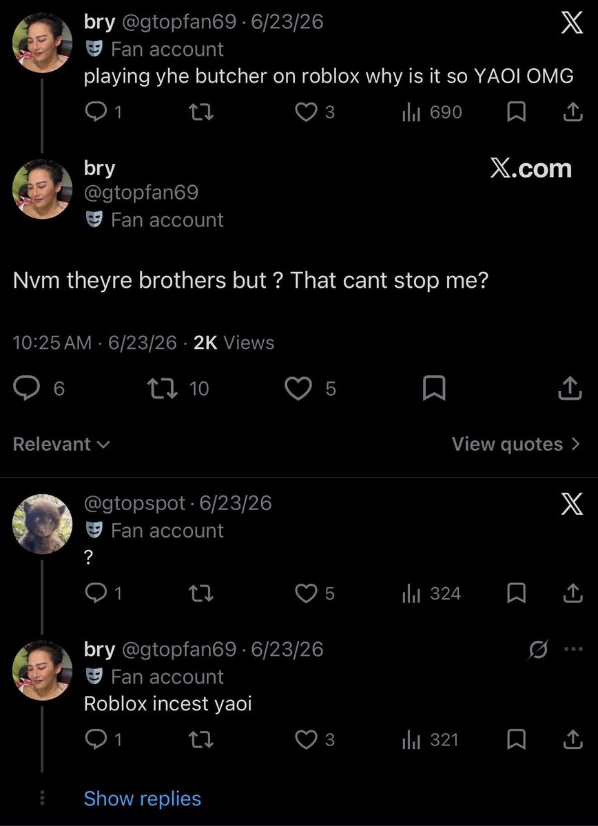 REFOUNDINTERNET's tweet photo. @gtopfan69 @bumshagger20 I care about the jokes you and your friends are making about liking incest 😭 https://t.co/LZdDvLwwD4