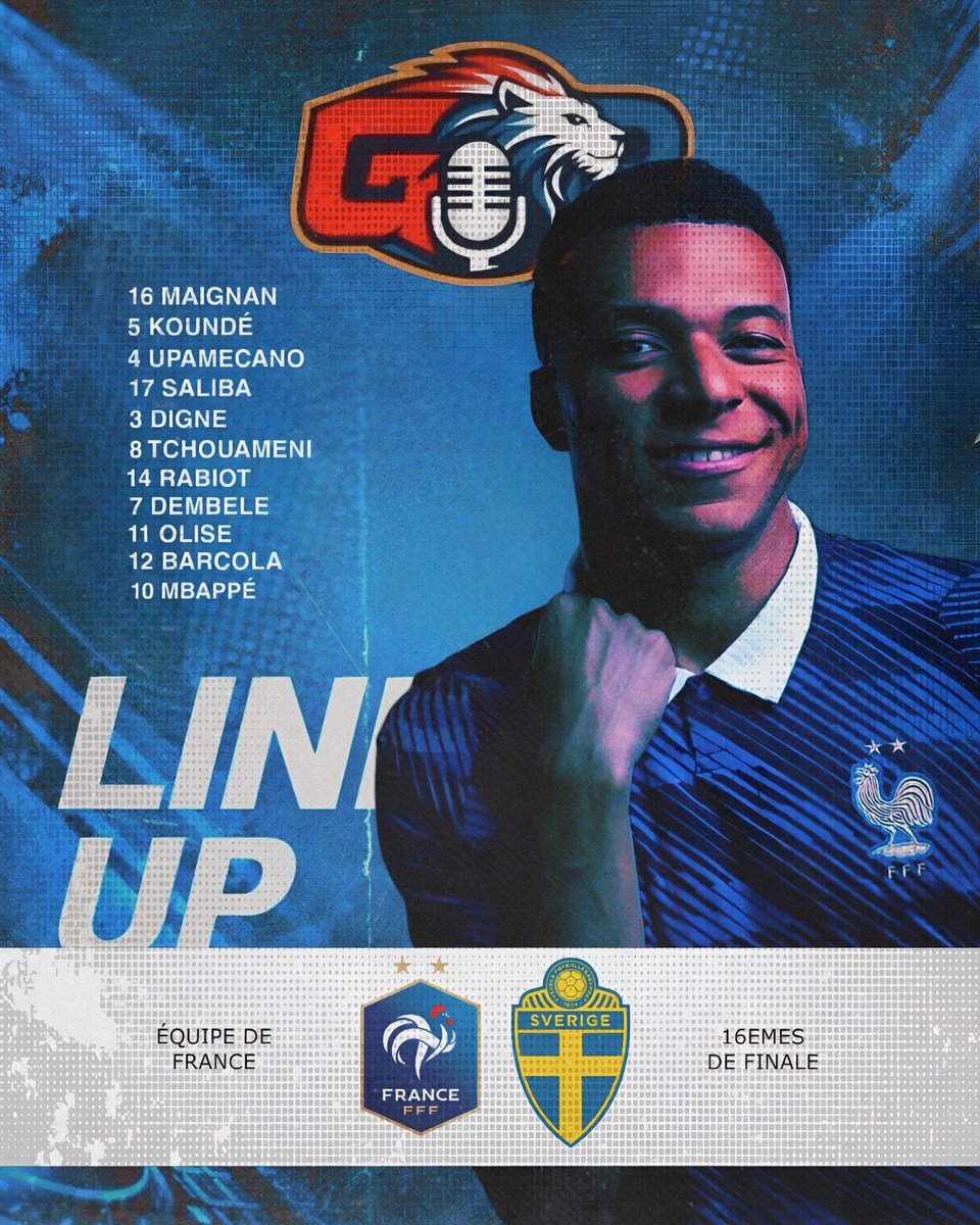 GonesRadioOff's tweet photo. 🇫🇷 𝗙𝗥𝗔𝗡𝗖𝗘 𝗩𝗦 𝗦𝗨𝗘̀𝗗𝗘 : 𝗟𝗔 𝗖𝗢𝗠𝗣𝗢𝗦𝗜𝗧𝗜𝗢𝗡 𝗢𝗙𝗙𝗜𝗖𝗜𝗘𝗟𝗟𝗘 𝗗𝗘 𝗟’𝗘́𝗤𝗨𝗜𝗣𝗘 𝗗𝗘 𝗙𝗥𝗔𝗡𝗖𝗘 

Digne et Barcola sont bien titulaires. 

Que pensez-vous de cette composition des bleus ?

🔵⚪️🔴

#TeamEDF #FRASUE #WorldCup2026

[📰@equipedefrance & 🎨@koniste37]