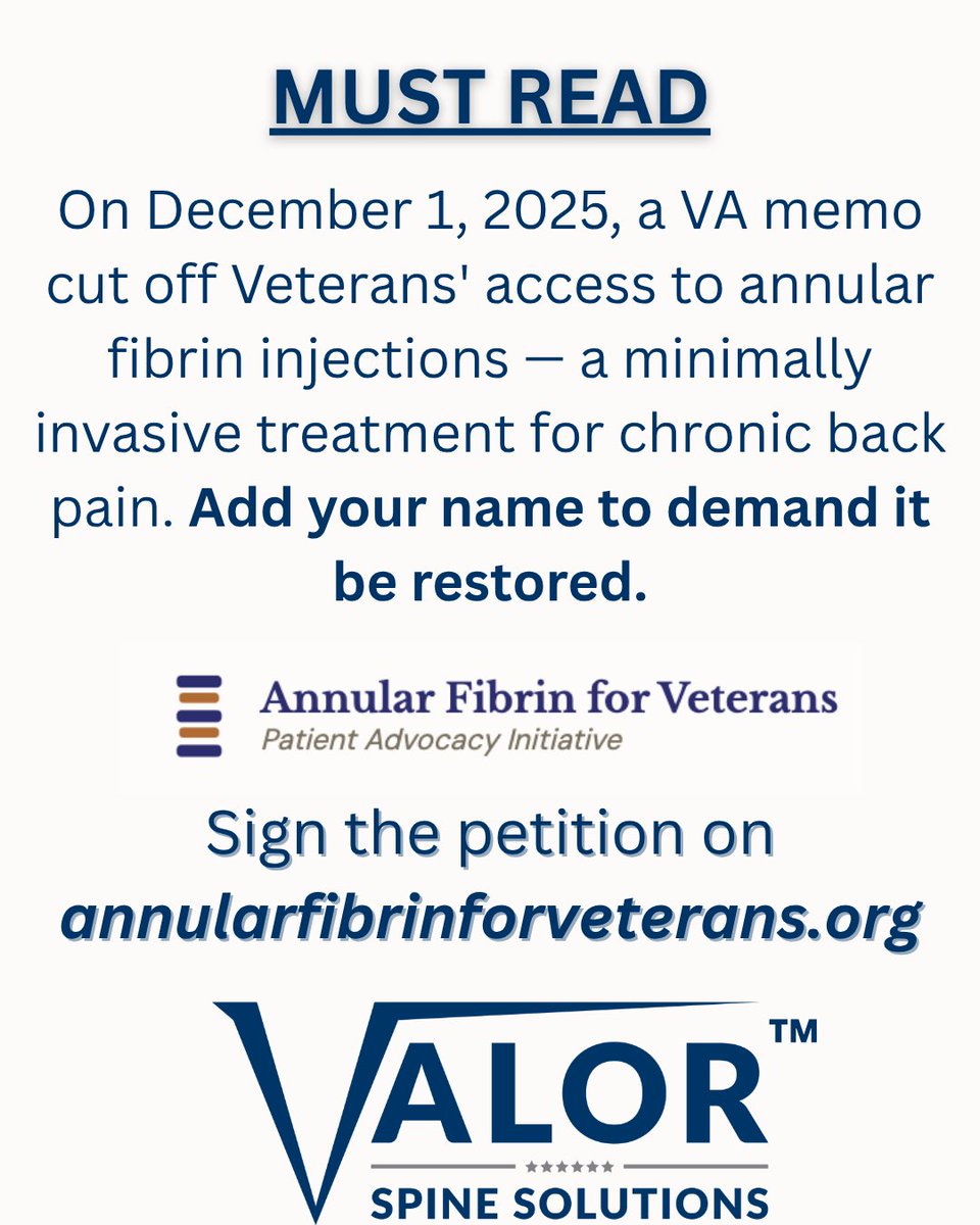 ValorSpine's tweet photo. Visit https://t.co/YtAA5Ocj8J to sign and learn more

#veterans #veteran #veteranbackpain #chronicbackpain #chronicneckpain https://t.co/YjK4EHHHkg