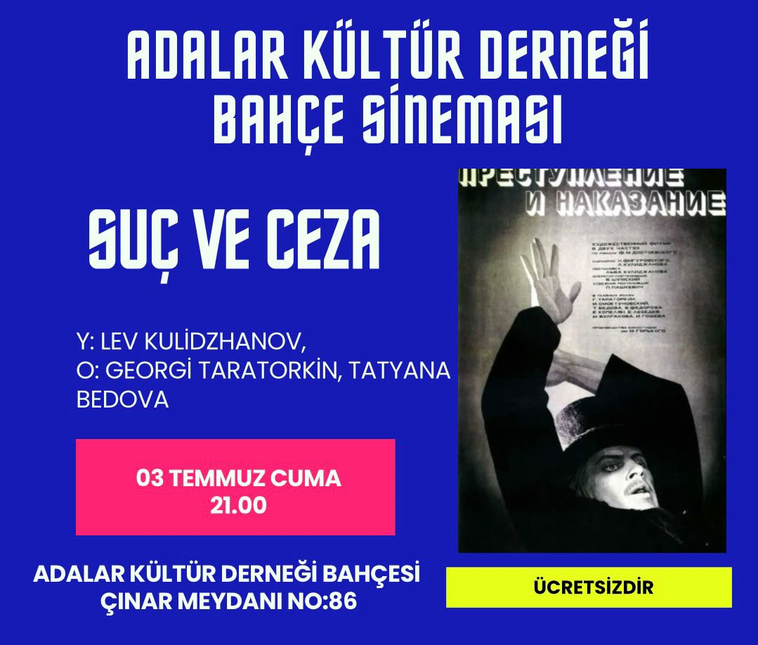 AdalarDernegi's tweet photo. Adalar Kültür Derneği Bahçe Sineması’nda iki güçlü film, iki unutulmaz gece… ✨
🎥 The Fall (Düşüş)
Hayal gücünün sınırlarını zorlayan görsel bir masal…
📅 02 Temmuz Perşembe | ⏰ 21.00
🎥 Suç ve Ceza
Vicdan, suç ve insan ruhuna derin bir yolculuk…
📅 03 Temmuz Cuma | ⏰ 21.00 https://t.co/hC0PMatg9U
