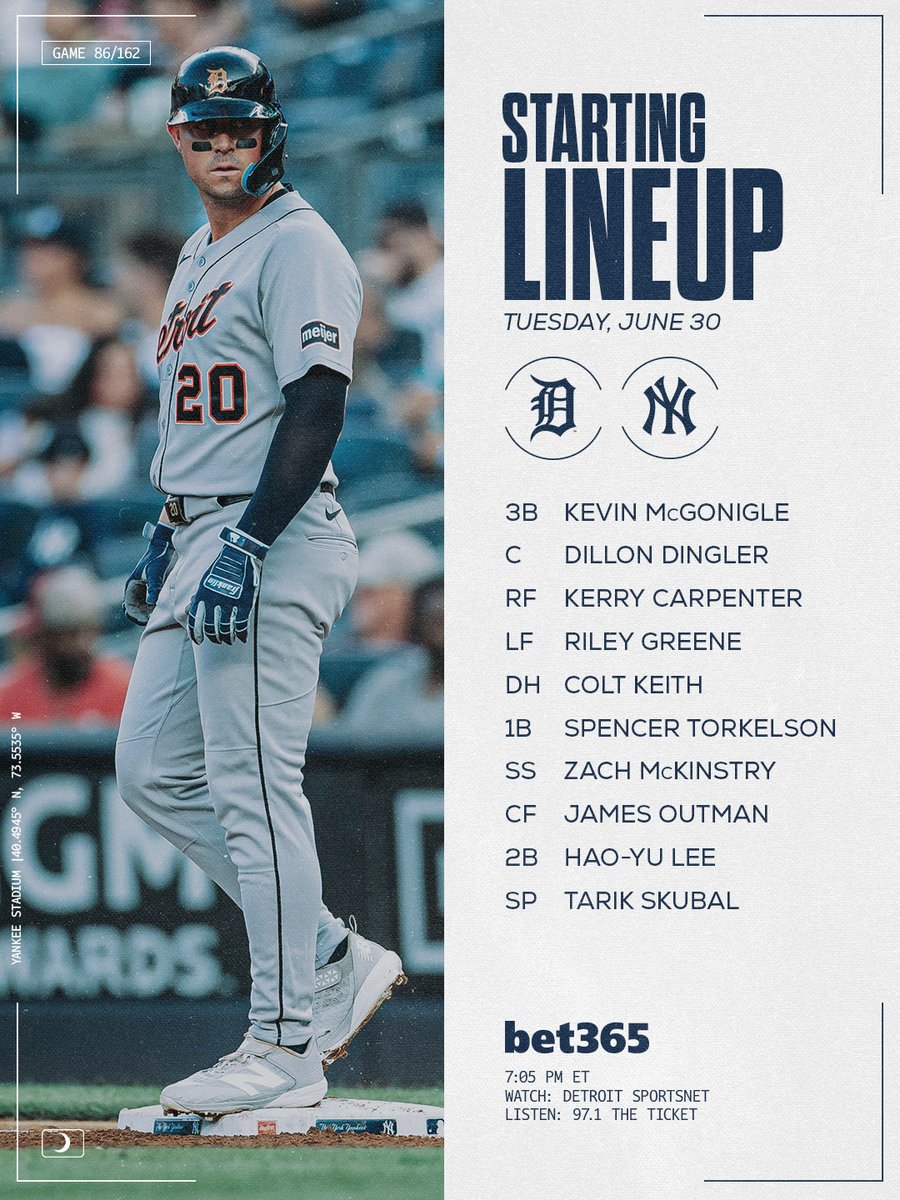 tigers's tweet photo. Skub Day    

⚾️ 7:05 PM ET  
📺 @WatchDSN
📻 @971theticketxyt 
🏟️ Yankee Stadium https://t.co/Ec9XKk19Cv