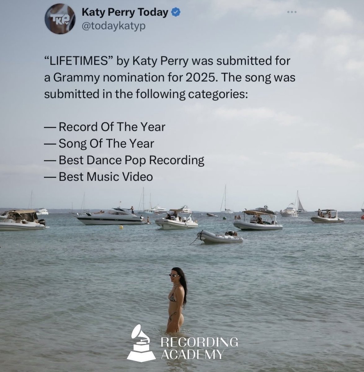 Bolt778's tweet photo. Friendly reminder when katycats tell you
"Grammys don't matter" or "Grammys are bought awards" let's remember they went completely wild in 2025 the moment Katy submitted 4 nominations for Lifetimes and she received ZERO of them. Only that's when Grammys no longer meant something. https://t.co/YzHKb2zL58