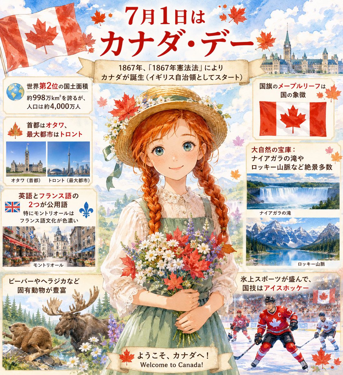 RT @kirei_rowater: 今日はカナダ・デー🇨🇦 ・“1867年憲法法”により