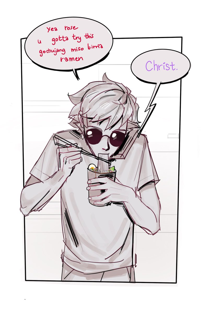 frostynaut's tweet photo. (AU) headcanon that dave grows up eating straight bullshit so when he tries other foods he gets hooked and becomes a foodie LOL #davestrider #roselalonde #homestuck https://t.co/qCFxZhAypS