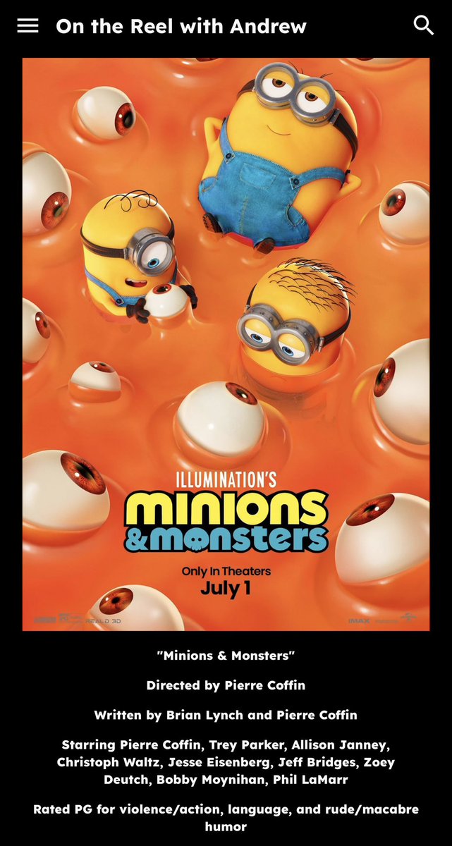 Otrwithandrew's tweet photo. my new review for #MinionsAndMonsters is on my website here!

https://t.co/l3s4mKHe6E https://t.co/P4lJWhWpAN