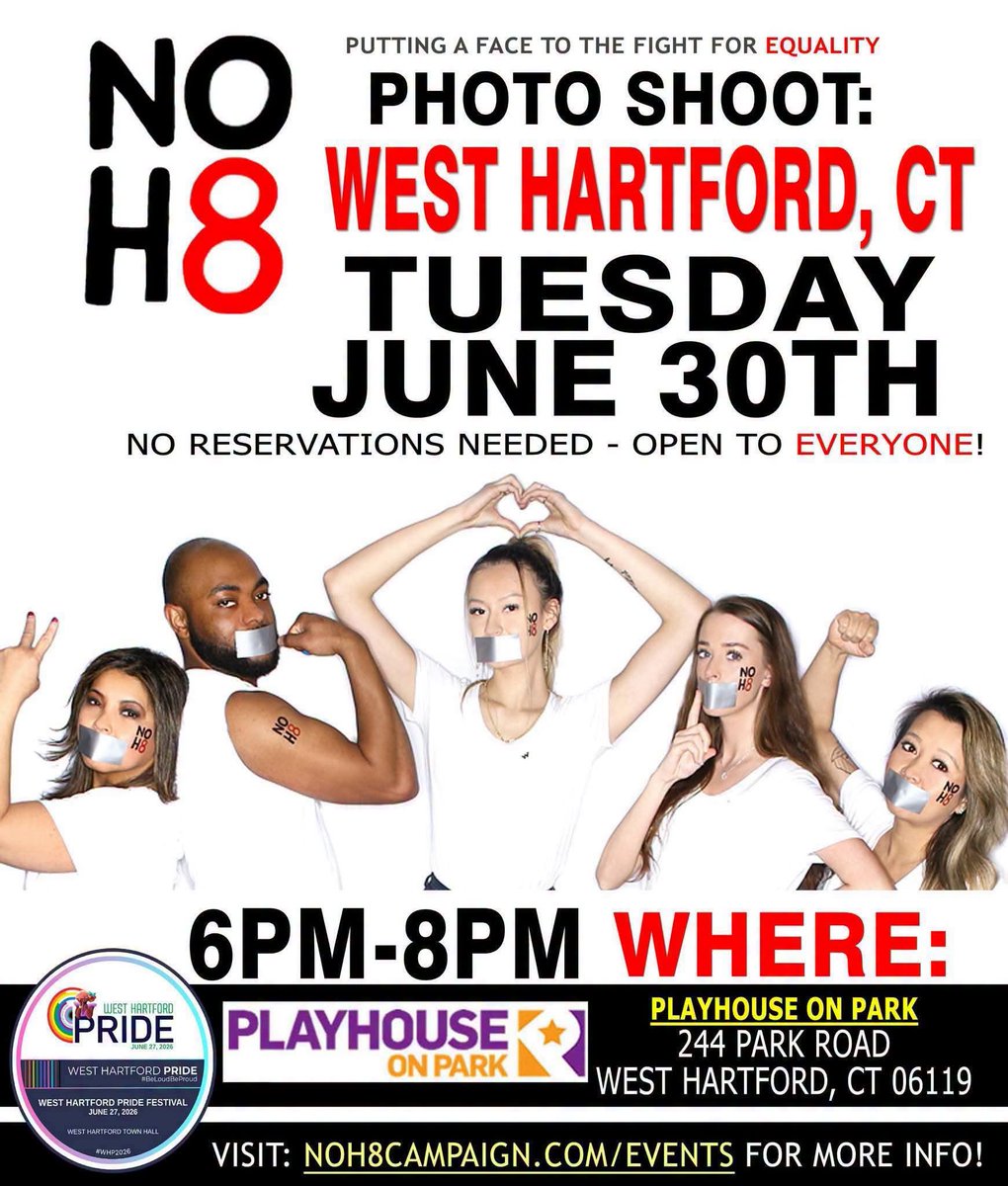 NOH8Campaign's tweet photo. 📣REMINDER! #NOH8 photo shoot TODAY (6/30) in West Hartford, CT: https://t.co/GoiwLGPe3t https://t.co/qlO4vGCNyy