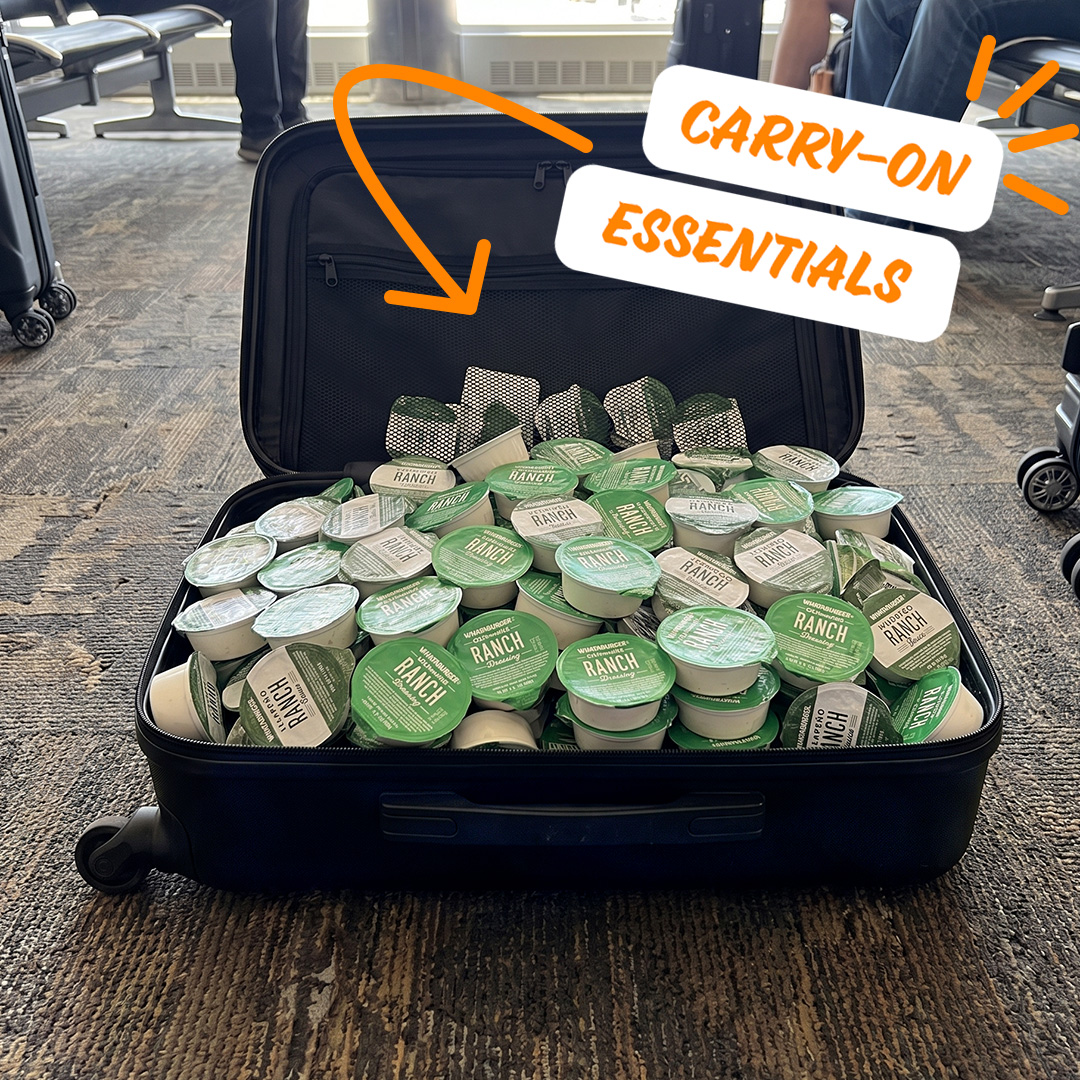 Whataburger's tweet photo. Knockouts happen, but the REAL trophy is the ranch you picked up along the way. 🏆 That's why we have convenient sizes for both your carry-on and checked baggage. https://t.co/0VB4iL2aCu